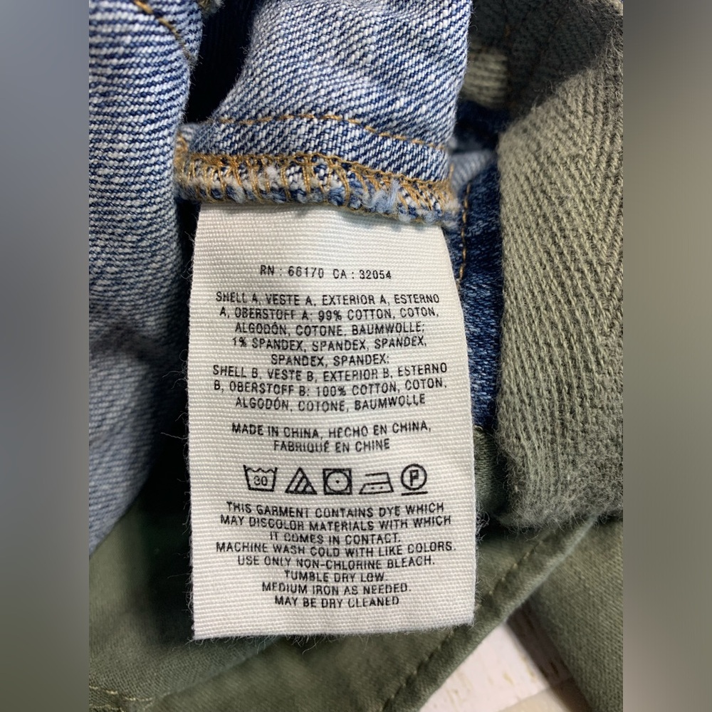 Anthropology Pilcro Denim Army Khaki Green Jean Jacket Women's Size Large - Picture 10 of 11